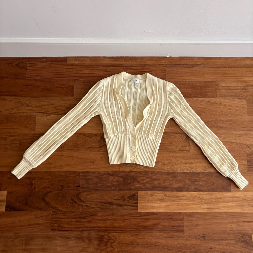 Aritzia Cream Ribbed Cardigan Sweater